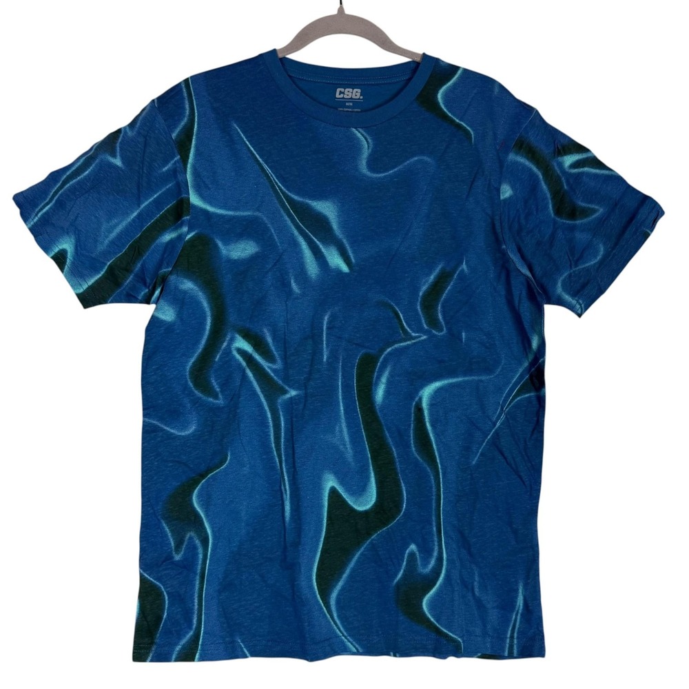 CSG Shirt Mens Medium Blue Allover Abstract Graphic Tee Tagless Cotton Jersey
